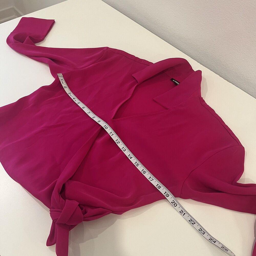 Express Pink Wrap Blouse with Tie Front and Long Sleeves Size Medium Pink - Picture 7 of 7